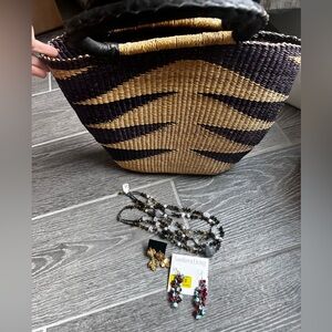Basket bag and Necklace and earrings